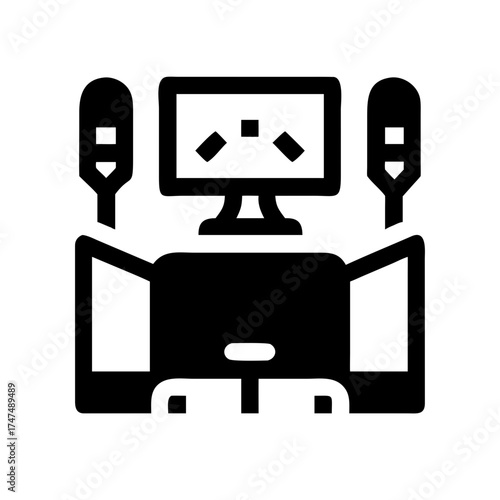 Illustration of a computer setup with speakers