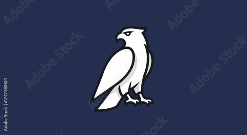 White Eagle Perched on Plain Blue Background Used for Mascot or Logo