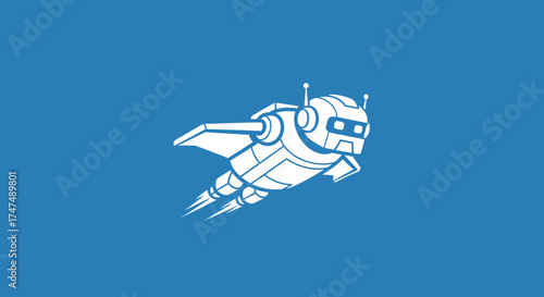 Flying Robot Delivering on a Blue Background for Technology Designs