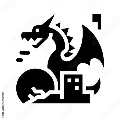 Silhouette of a dragon destroying a city