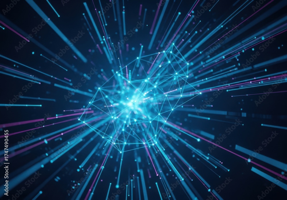 Naklejka premium Abstract blue light streaks exploding outward isolated on white background