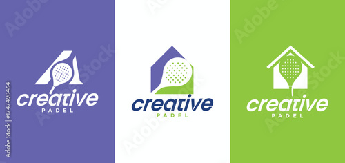 Padel vector logo with racket combination, a collection of padel sports logos with beautiful colors.
