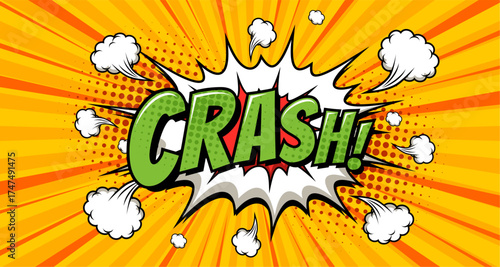 Comic book explosion with the word crash exploding from a yellow background