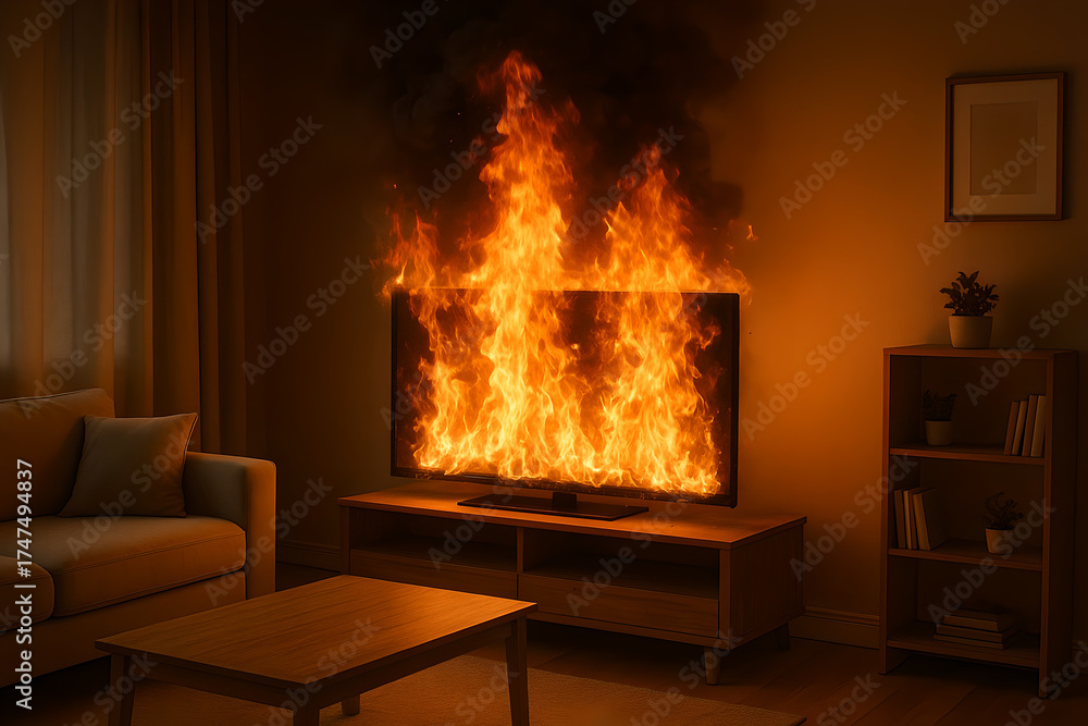 Fototapeta premium The television is on fire