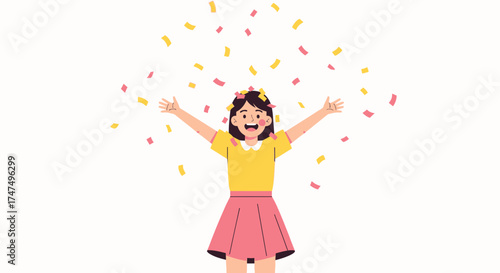 Joyful Person Celebrating With Confetti Falling From Above in Vibrant Illustration