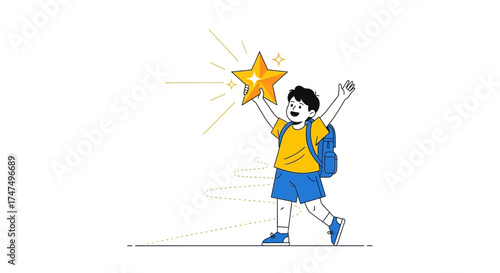 Joyful Student Celebrates Achievement After Receiving a Brilliant Star Symbol of Success