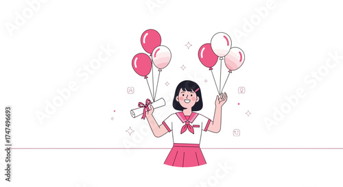 Joyful Student Celebrating Graduation With Balloons Diploma And A Winning Smile