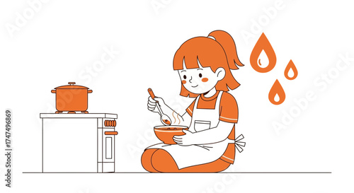 Joyful Young Person Cooking; Illustration Depicting Kitchen Activity and Culinary Delights