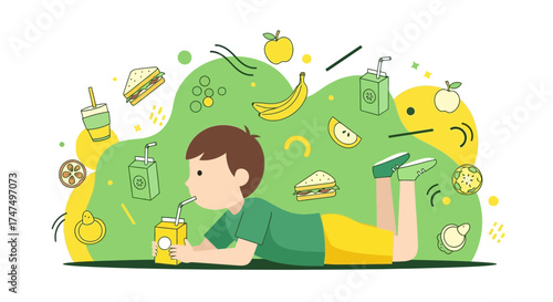 Joyful Youngster Enjoying Nutritious Nourishment And Refreshing Beverages Daily