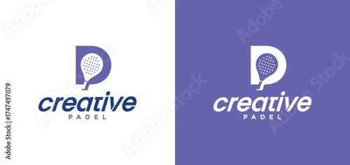 Padel vector logo with racket combination, collection of padel sports logos with letter d.