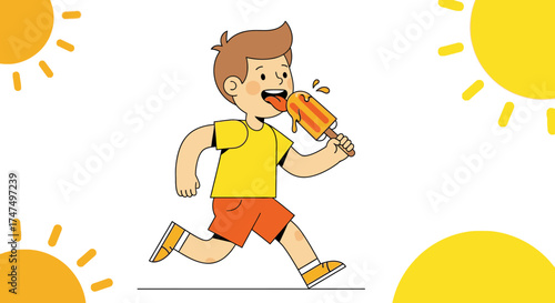 Joyful Youth Eagerly Enjoying Sweet Frozen Treat Amidst Sunny Day Delights