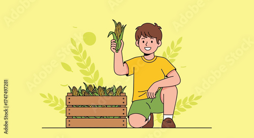 Joyful Youth Harvesting Maize: A Vibrant Depiction Of Summer's Bountiful Offerings