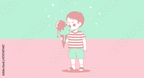 Kid Enjoying Ice Cream: A Delightful Vector Illustration of a Sweet Summer Treat