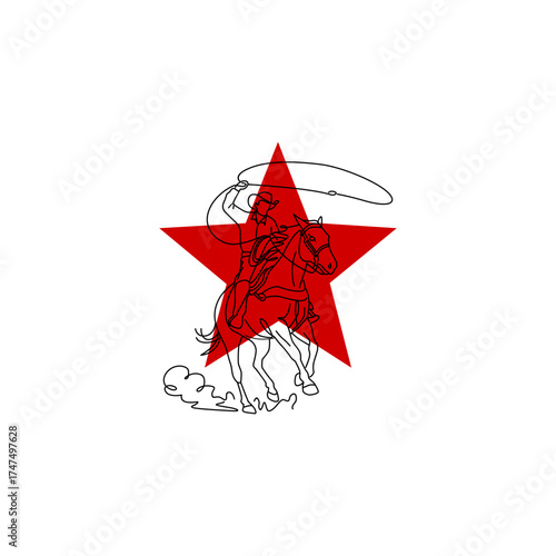 Rodeo Cowboy Vintage Line Art