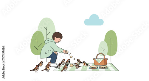 Kindred Spirit Finds Joy While Sharing Food With Chirping Avian Friends In Nature