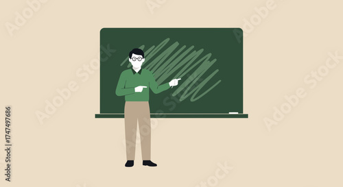 Knowledgeable Presenter Sharing Observations Near Chalkboard Illustrating Education