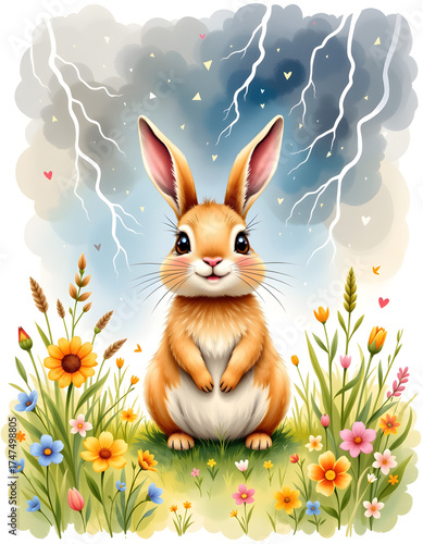 Cute Hare Illustration for Children Shimmering Worms Eye View with