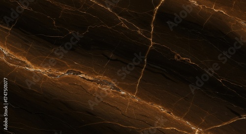 Detailed close-up of brown and gold marble with veins and cracks
