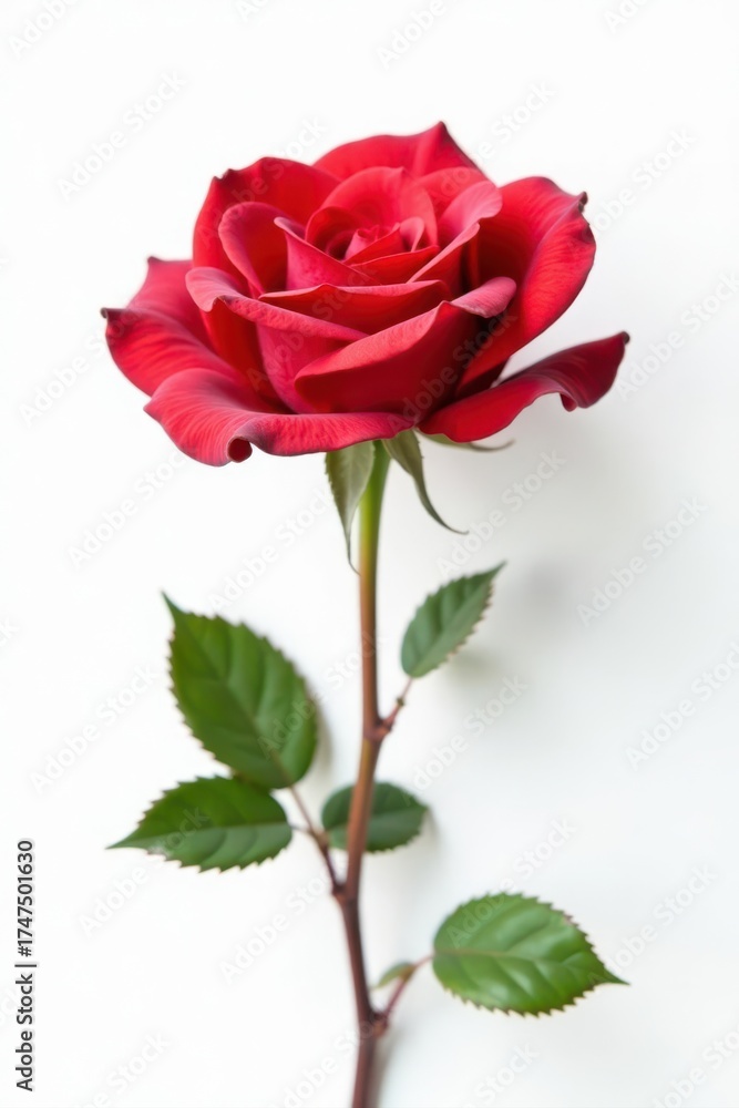 Fototapeta premium Crisp image, single dry rose, stark white backdrop, plant photography, texture image