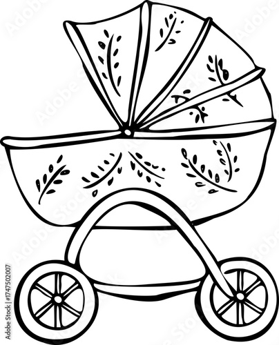 Hand Drawn Baby Stroller Vintage 