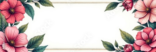 Intricate line art floral frame invite mockup, black and white, summer