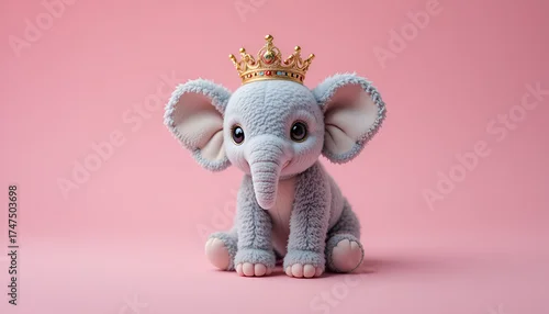 Fototapeta Cute Baby Elephant Wearing a Golden Crown – Royal and Adorable Animal Character