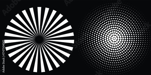 Halftone circular dotted frames set. Circle dots texture isolated on white modern