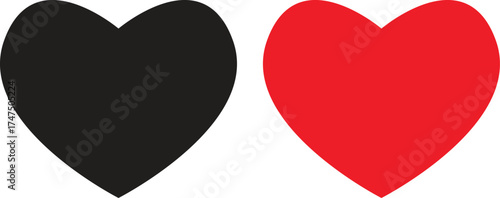Two hearts, one black and one red, next to each other isolated on white background