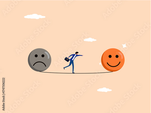 Happiness and Positivity, Businessman Walks to Happiness