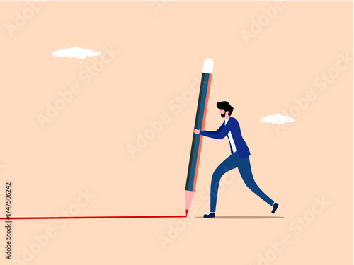 Blank norms, set boundaries, businessman draws a straight line with a pencil