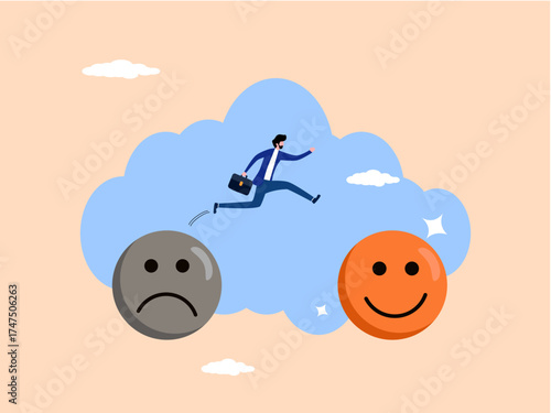Improve your mood, businessman jumps to positive thinking