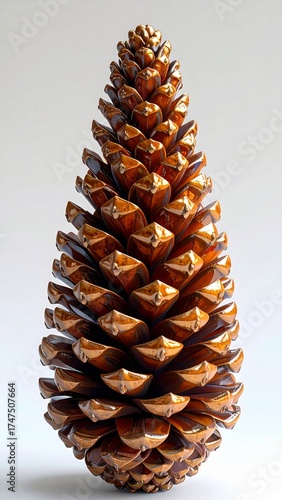 Close Up Isolated Pinecone in Vertical Composition with Brown Scales and Smooth Texture on White