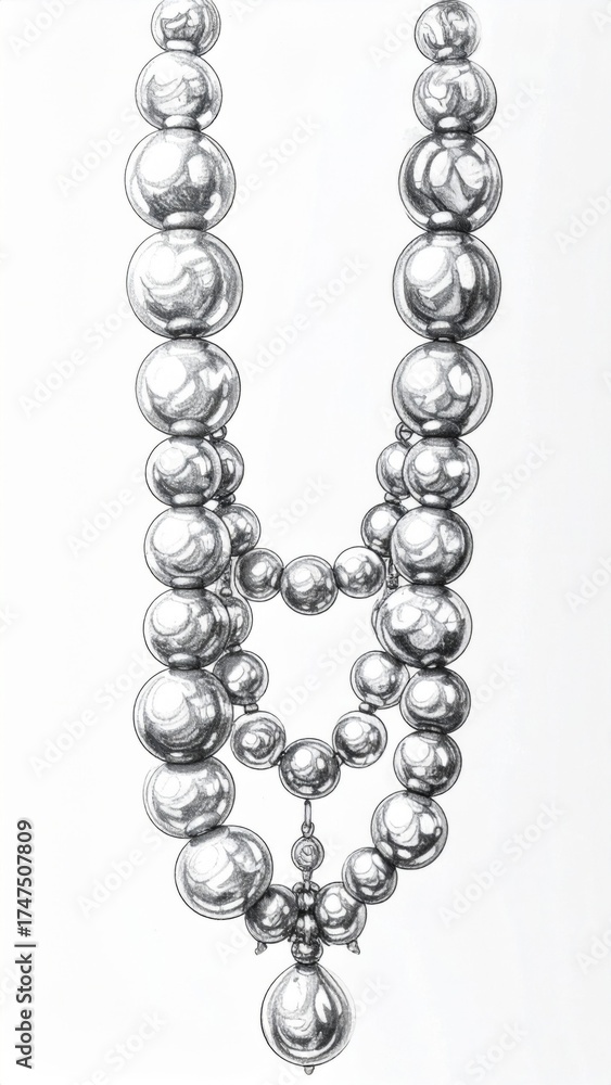Obraz premium Elegant String of Pearl Necklace on White Background Hand Drawing