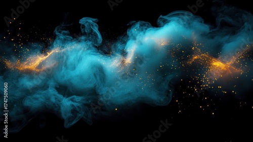 Wallpaper Mural Swirling blue smoke with bright golden sparks against a black background creating a mystical and dynamic visual effect Torontodigital.ca