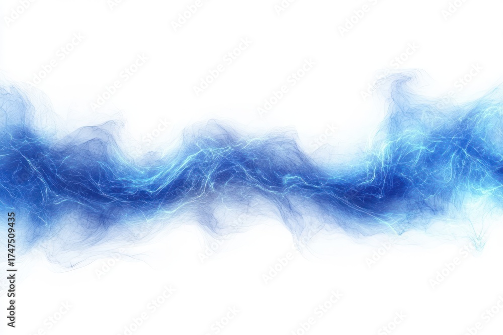 Fototapeta premium Abstract blue electric wave with glowing light trails and energy flow on white background conveying dynamic motion