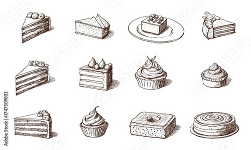 Hand-Drawn Assortment of Desserts and Cakes
