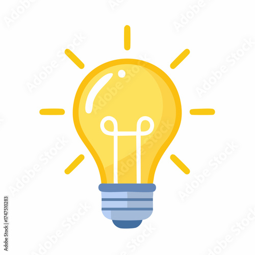 Bright idea concept shining with yellow lightbulb radiating on white background