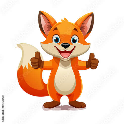 Cheerful orange fox cartoon character giving a thumbs up gesture on white background