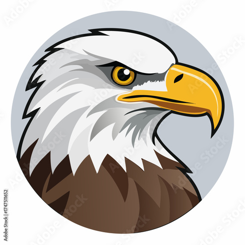 Striking bald eagle head vector illustration with patriotic and nationalistic symbolism