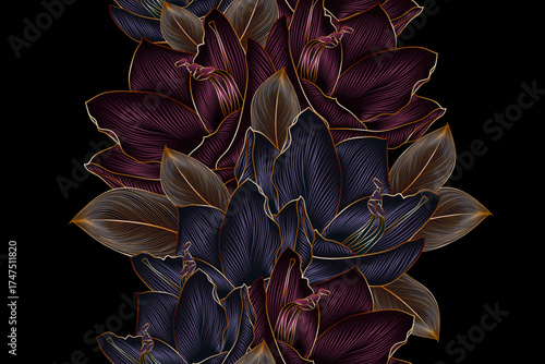 Luxurious seamless floral pattern with hand drawn amaryllis flowers. Abstract pattern for fabric, wallpaper, interior design, invitations.