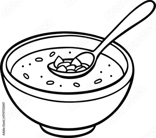 line art of bowl of yogurt with spoon