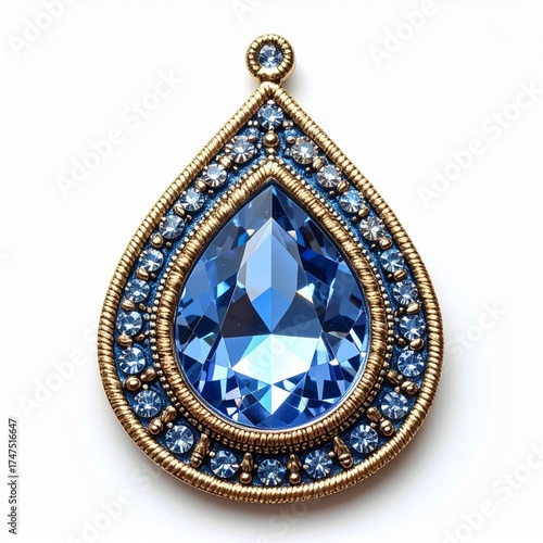 Elegant Teardrop Gemstone Pendant with Intricate Gold and Blue Detailing
