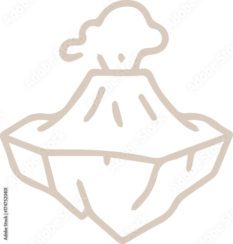Floating volcanic island doodle simple line art illustration minimalist design