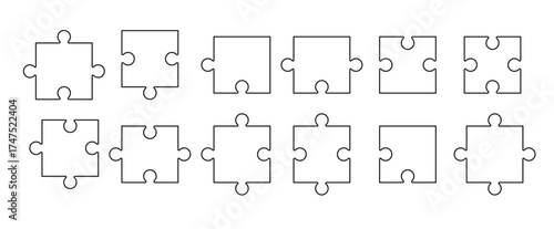 Puzzle Pieces Separated Outline. Jigsaw puzzle blank template or cutting guidelines of transparent pieces. Pieces are easy to separate, every piece is a single shape, transparent template. vector illu