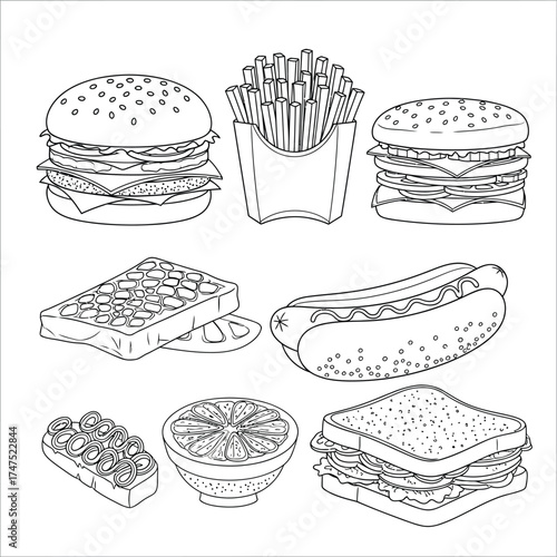 Vector art of fast food items in line style 