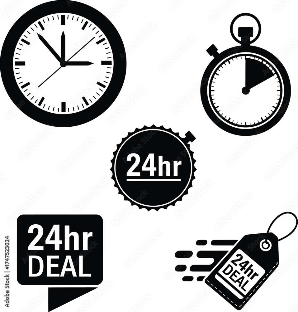 Fototapeta premium Vector art of 24-hour time-related elements