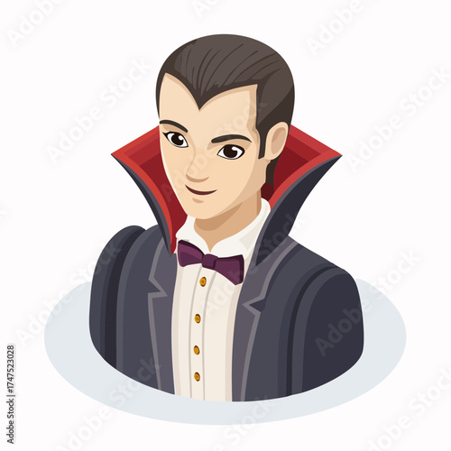 Charming vampire character with classic formal attire and a distinguished look, perfect for Halloween or gothic themes