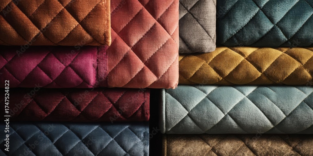 Fototapeta premium Stack of Quilted Soft Velvet Material