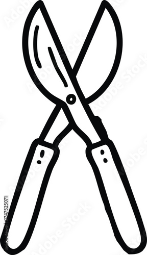 Illustration of open garden shears, a tool with blades and handles, outlined in black on a white background.