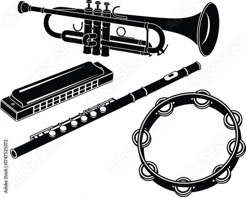 Vector art of musical instruments silhouettes